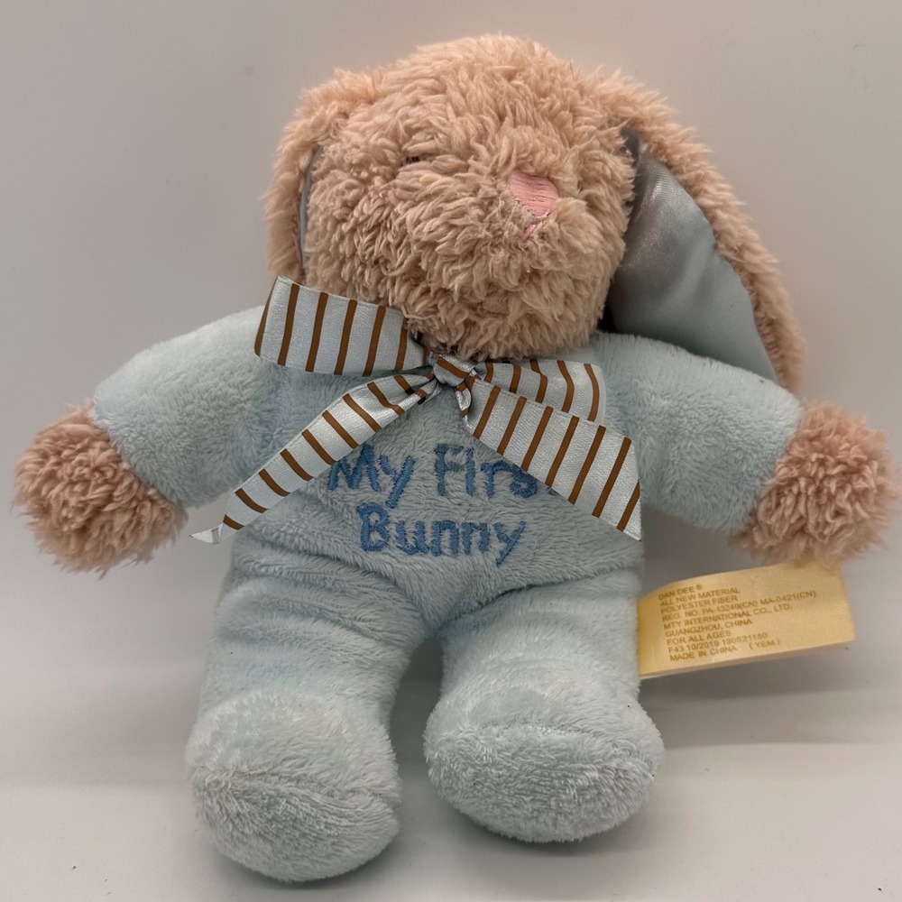 Dan Dee My First Bunny Plush Blue Pajamas Striped Bow Pink Nose Easter Baby Toy - Picture 11 of 11